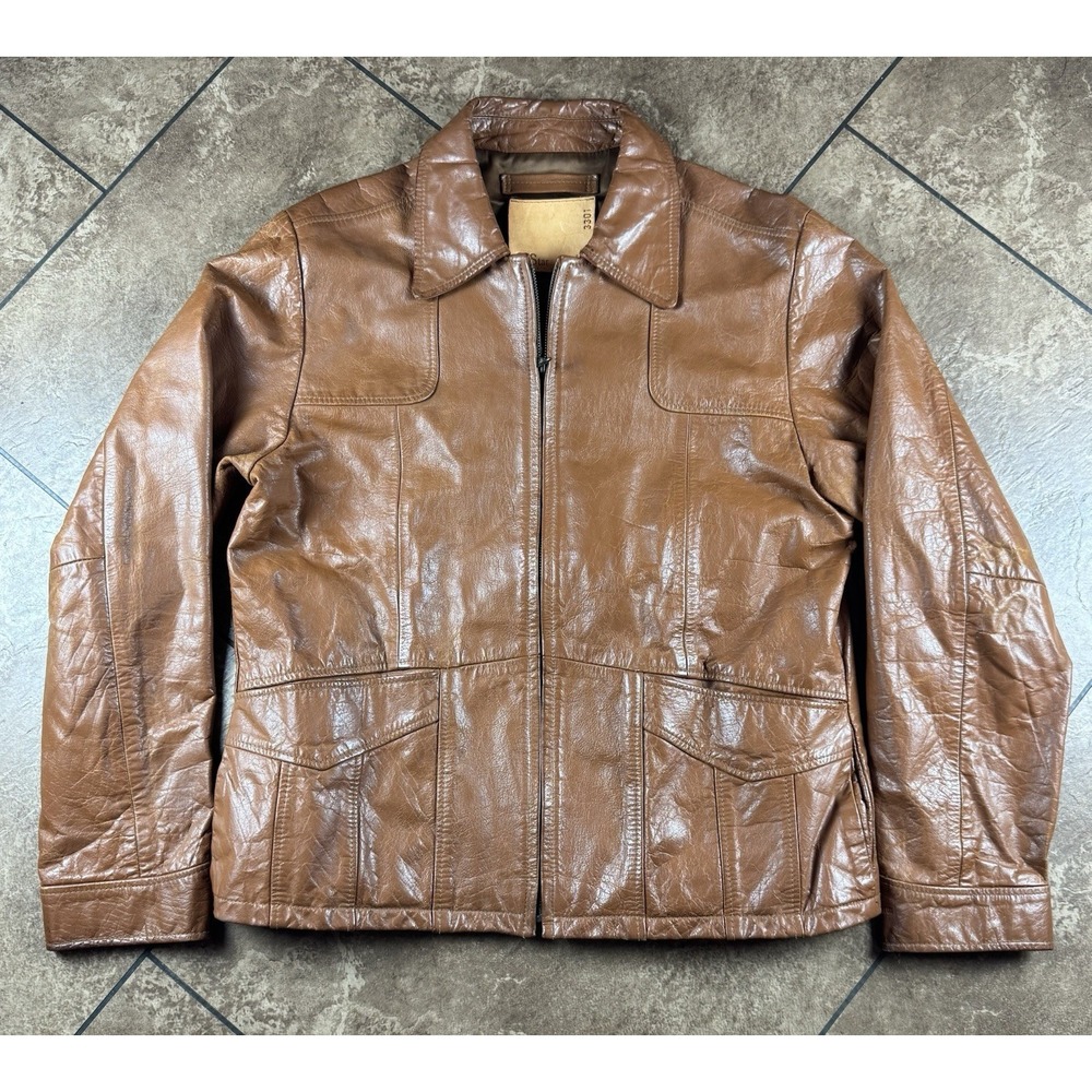 G STAR Men's 70s 80s Style Honey Brown Leather Jacket Biker Size Medium